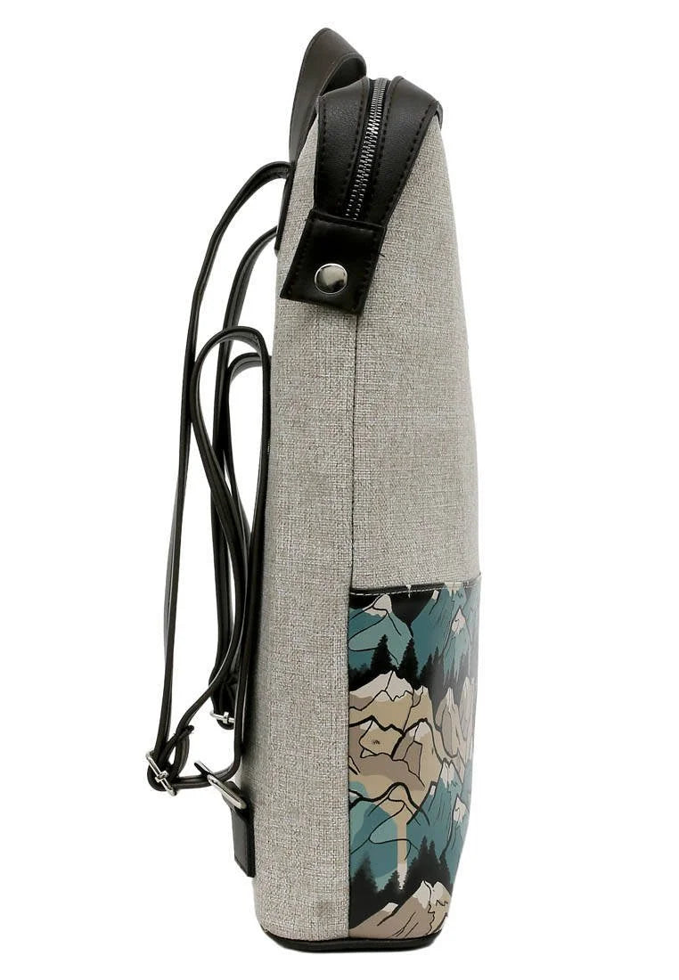 Women Vegan Leather Grey Backpack - Mountain Explorer Design