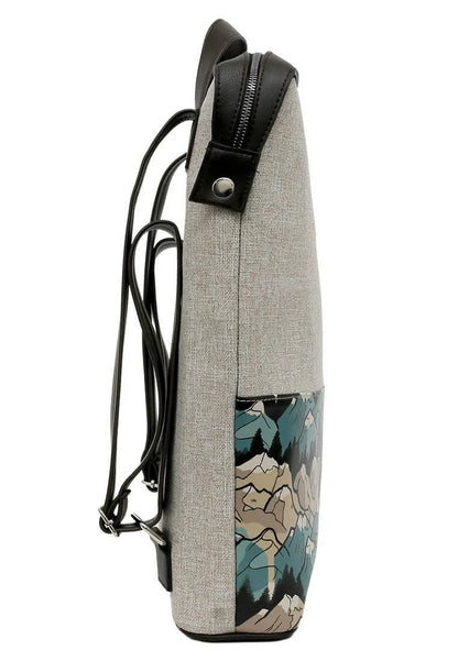 Women Vegan Leather Grey Backpack - Mountain Explorer Design